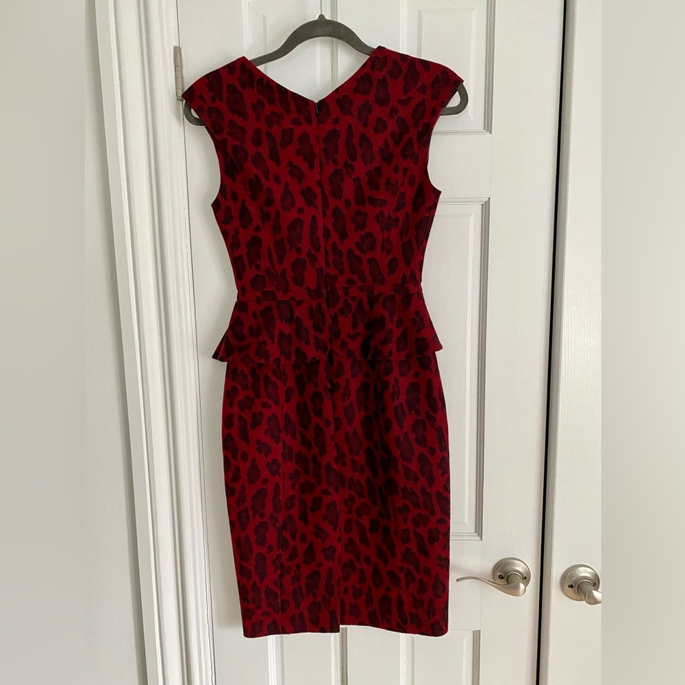 Karen Millen Leopard Animal Print Wool Red Dress Size UK 8 US 4 EU 36 - Picture 3 of 5